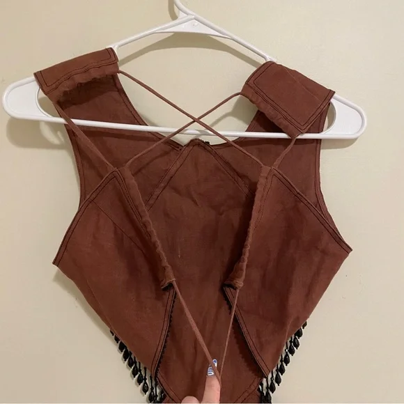 Ganni Hemp Maxi Dress with Beaded Trim Rootbeer Brown - Picture 12 of 16